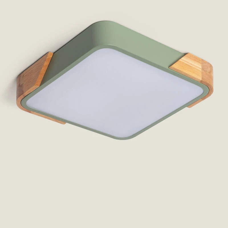 Plafonnier LED Carré Bois 18W CCT Sélectionnable Semi-Dari 325x325 mm