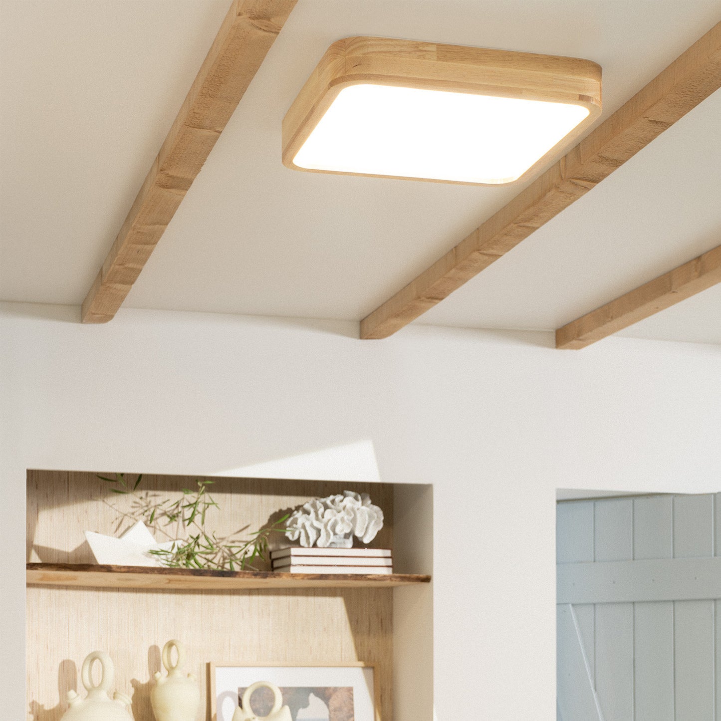 Plafonnier LED Carré Bois 20W CCT Sélectionnable Kayu 400x400 mm