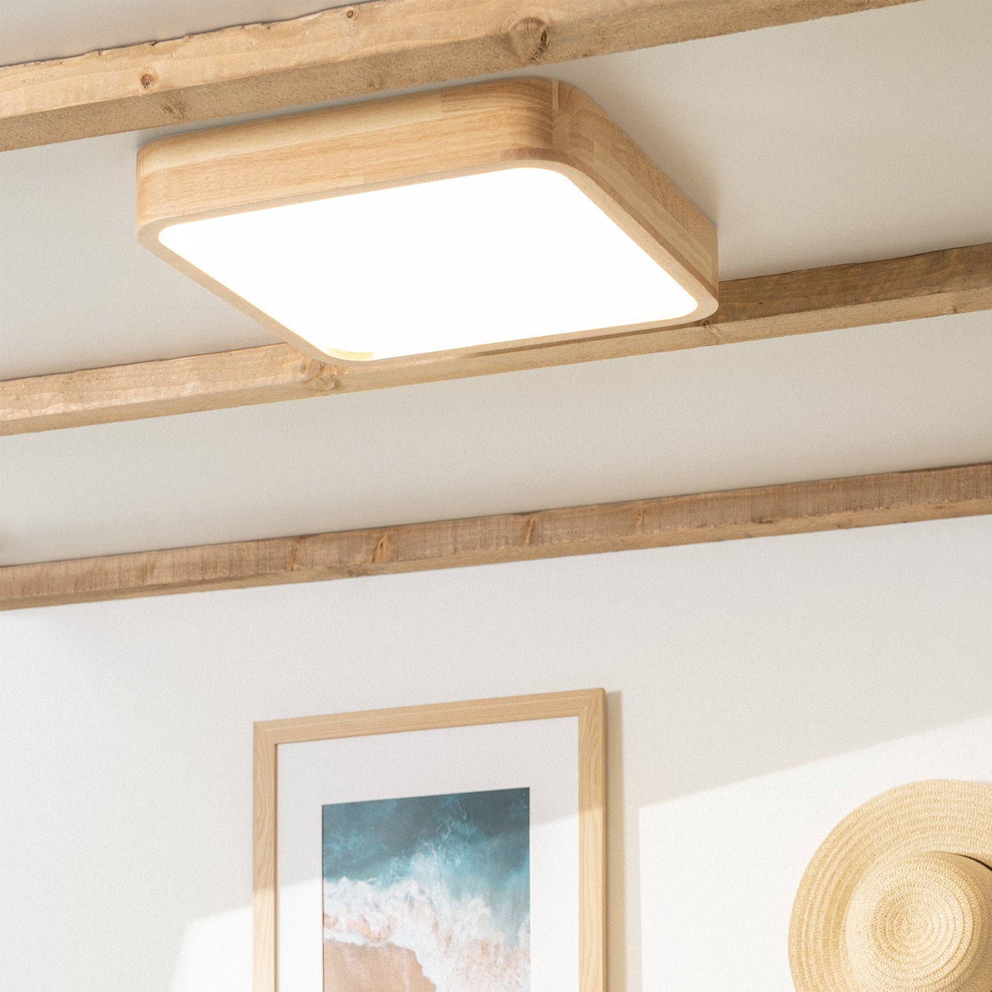 Plafonnier LED Carré Bois 20W CCT Sélectionnable Kayu 400x400 mm