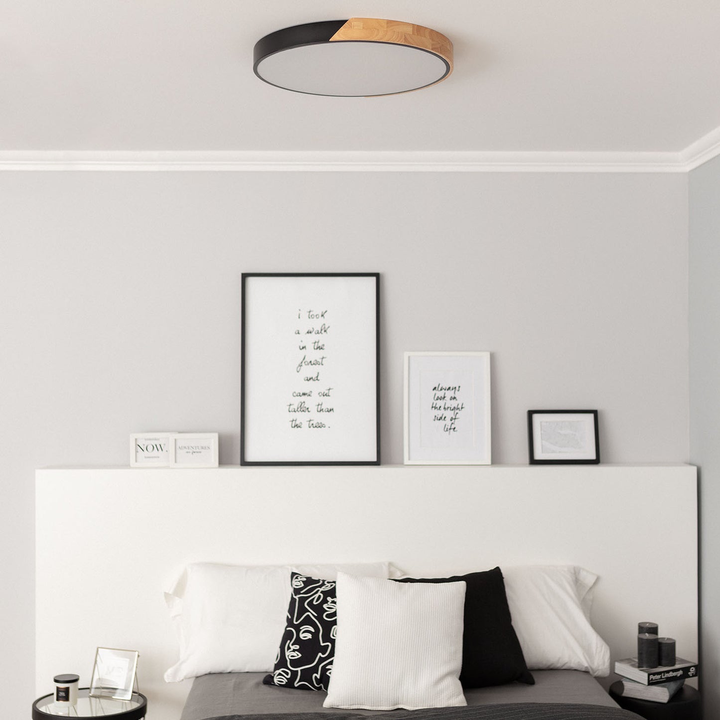 Plafonnier LED Rond Bois 36W CCT Sélectionnable Semi-Dari Ø500 mm