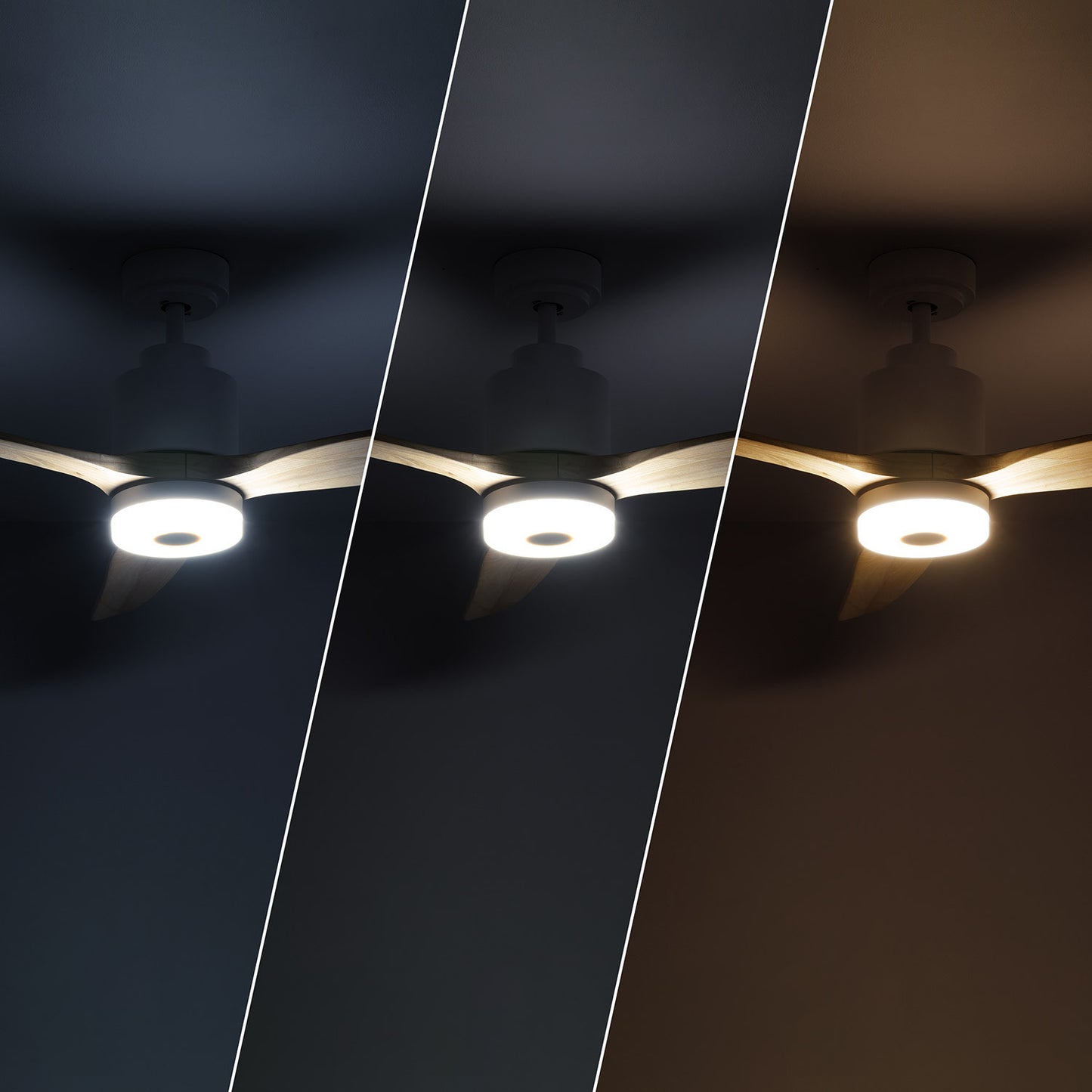 Ventilateur de Plafond LED Mersin Blanc Bois 132cm Moteur DC
