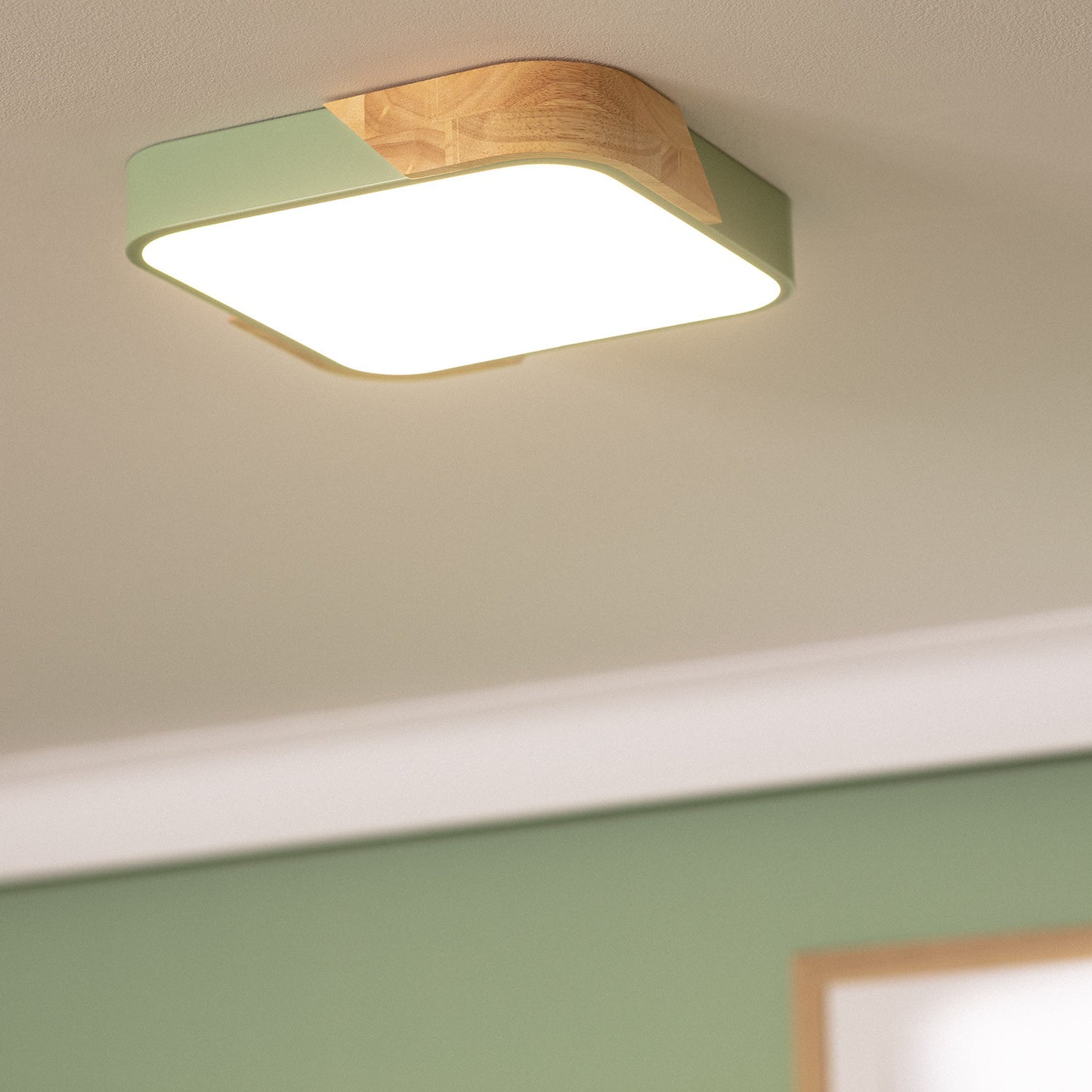 Plafonnier LED Carré Bois 18W CCT Sélectionnable Semi-Dari 325x325 mm