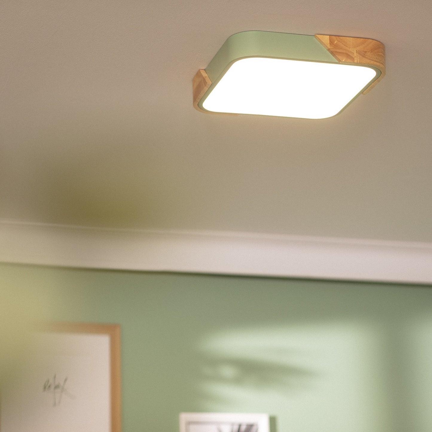 Plafonnier LED Carré Bois 18W CCT Sélectionnable Semi-Dari 325x325 mm