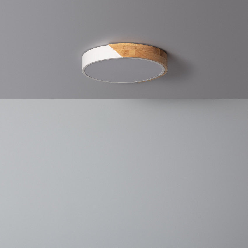 Plafonnier LED Rond Bois 18W CCT Sélectionnable Semi-Dari Ø320 mm