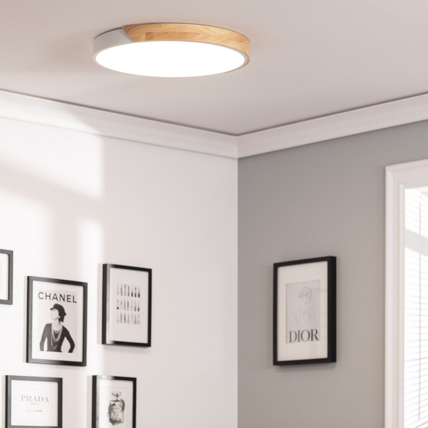 Plafonnier LED Rond Bois 36W CCT Sélectionnable Semi-Dari Ø500 mm