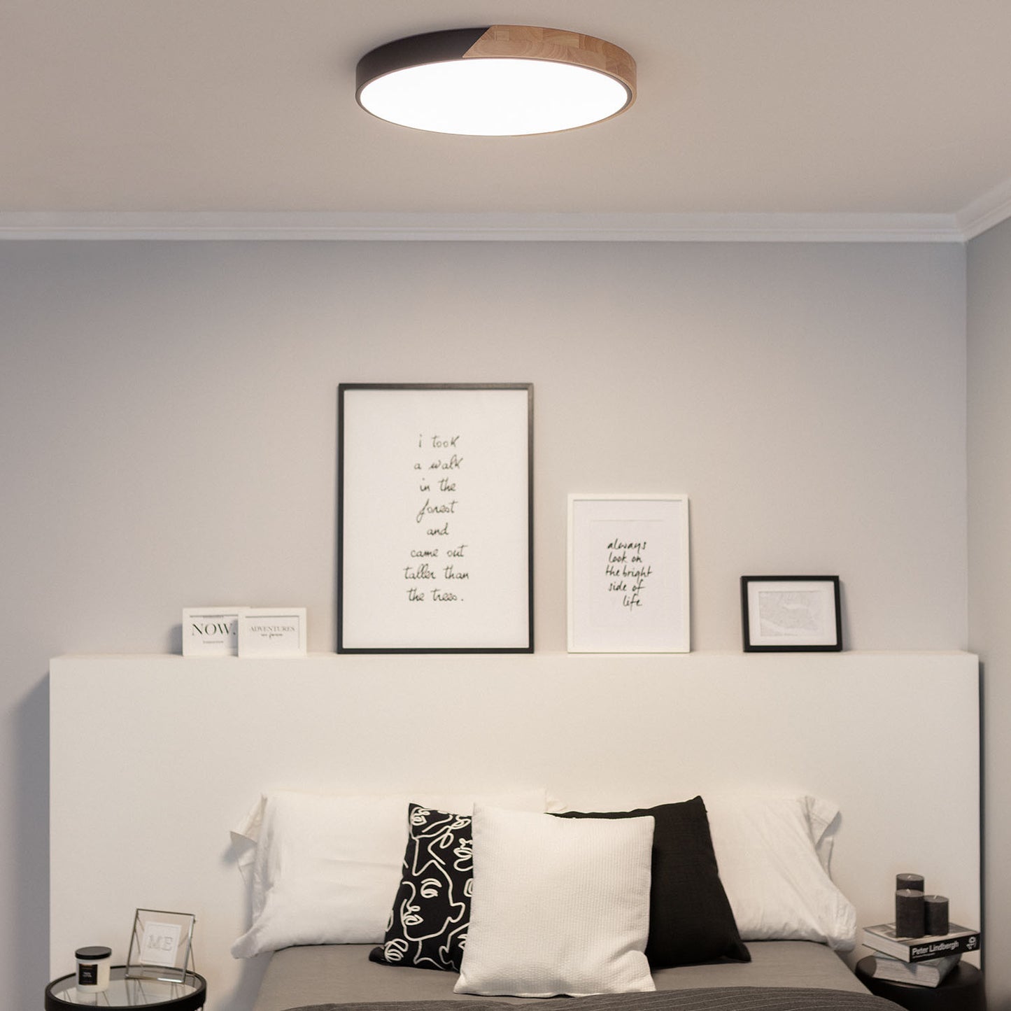 Plafonnier LED Rond Bois 36W CCT Sélectionnable Semi-Dari Ø500 mm