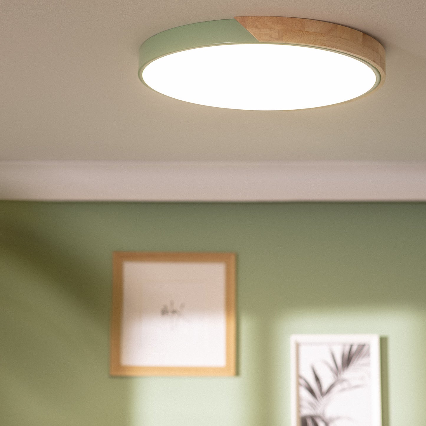 Plafonnier LED Rond Bois 36W CCT Sélectionnable Semi-Dari Ø500 mm