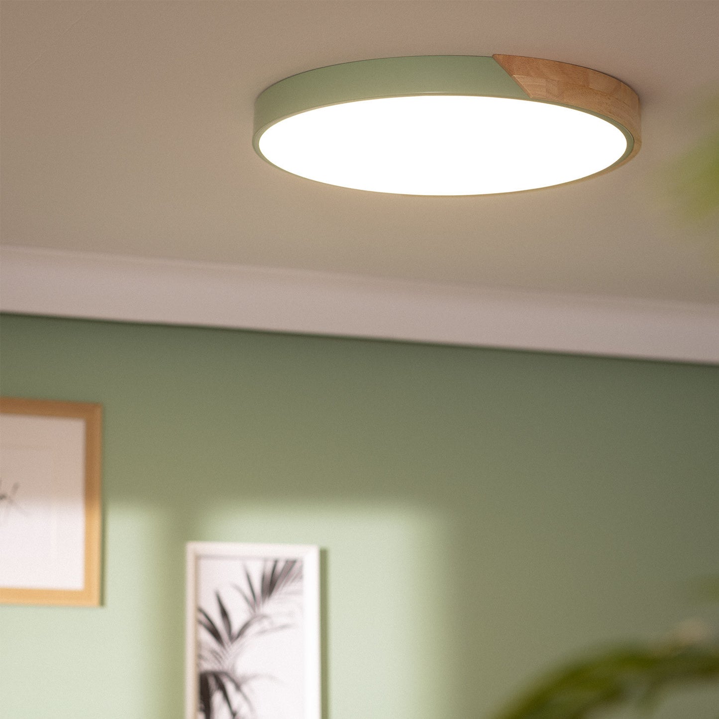 Plafonnier LED Rond Bois 36W CCT Sélectionnable Semi-Dari Ø500 mm