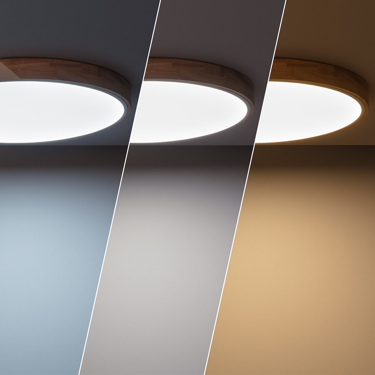 Plafonnier LED Rond Bois 36W CCT Sélectionnable Semi-Dari Ø500 mm