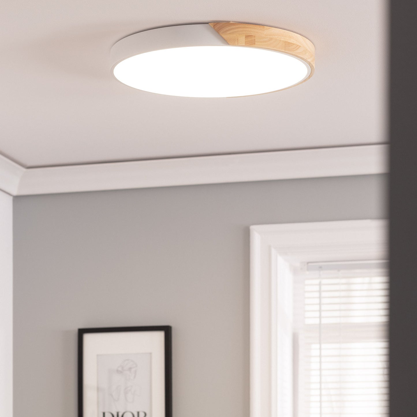 Plafonnier LED Rond Bois 36W CCT Sélectionnable Semi-Dari Ø500 mm