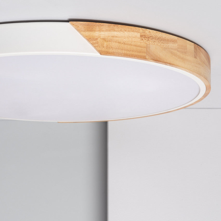 Plafonnier LED Rond Bois 36W CCT Sélectionnable Semi-Dari Ø500 mm