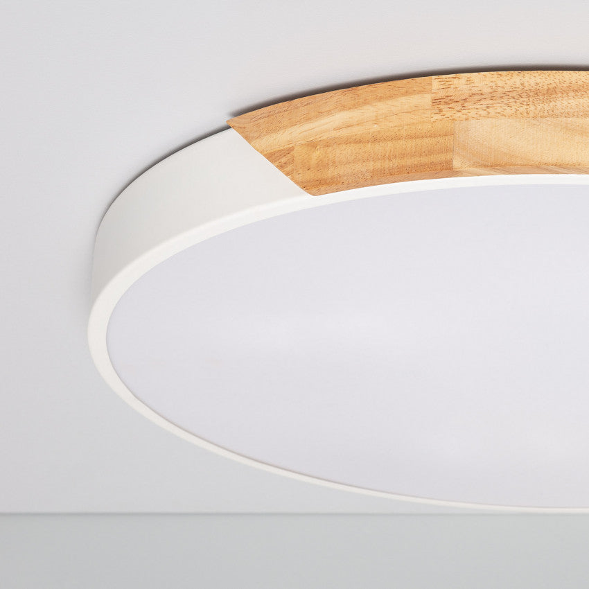 Plafonnier LED Rond Bois 36W CCT Sélectionnable Semi-Dari Ø500 mm